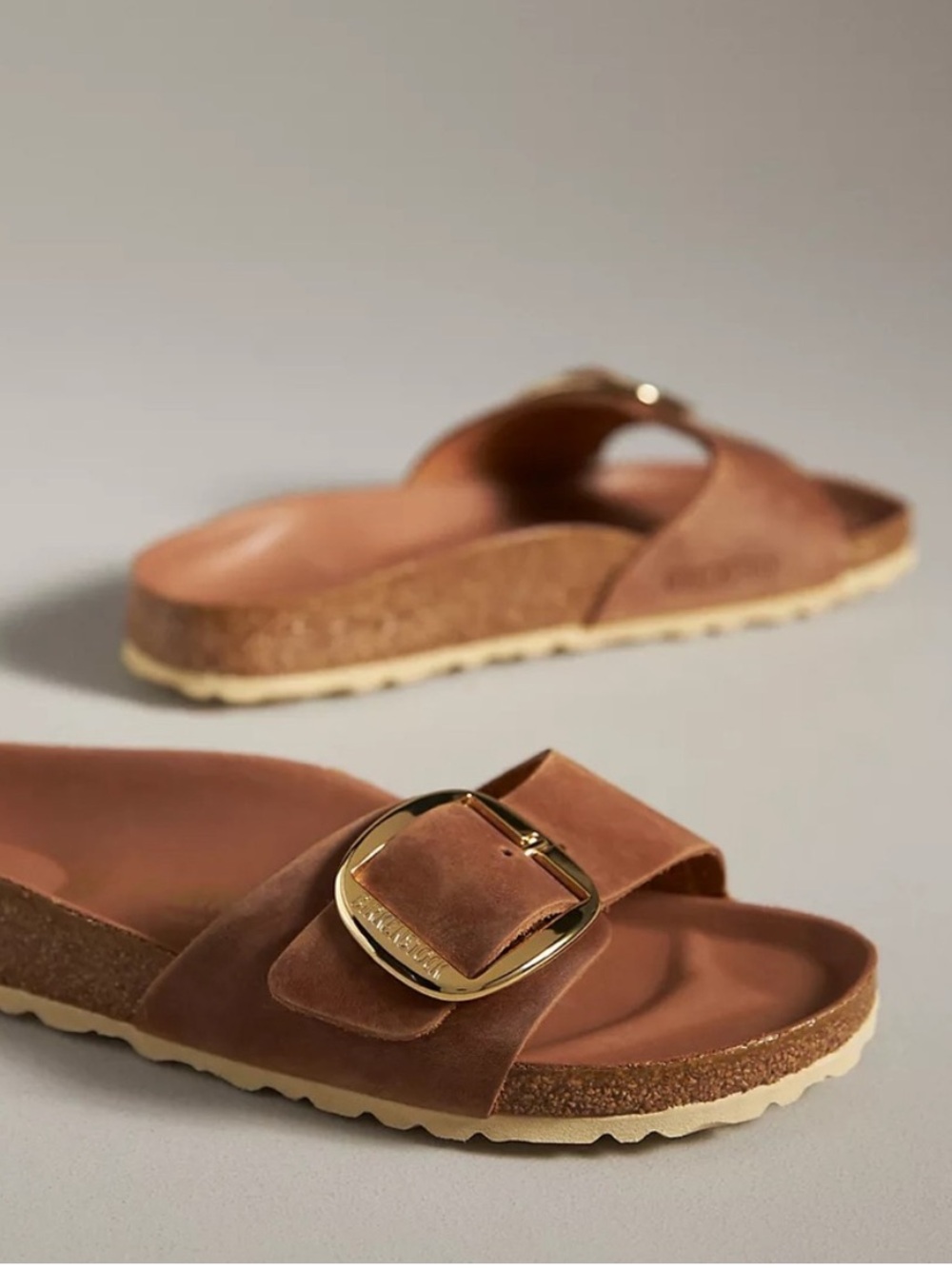 Birkenstock Madrid Big Buckle Nubuck Leather Sandals Cognac Brown US 10 - Picture 2 of 7